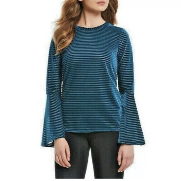 Michael Michael Kors Teal Velvet Burnout Bell Sleeve Top - Picture 1 of 6